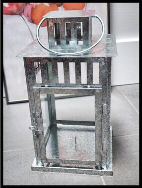 NWT IKEA Borrby  Galvanized Metal Glass Lantern Pillar Candle String Light Flora